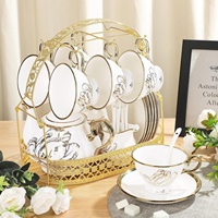 Service à café turc en céramique de style britannique de 22 pièces, 860 ml, nouveau service à thé et à café en porcelaine fine avec support en métal doré en forme de tulipe