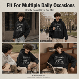 Vintage <b>Distressed</b> Hoodie Men Graphic Print Pullover Raw Edge Loose Fit Streetwear Cotton Blend Wholesale Supplier OEM <b>Top</b> - Product Image 5
