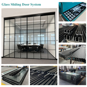 Cloison <span class=keywords><strong>coulissante</strong></span> à 4 panneaux en aluminium <span class=keywords><strong>Porte</strong></span> <span class=keywords><strong>coulissante</strong></span> en verre noir sans <span class=keywords><strong>rail</strong></span> inférieur Fermeture souple Salon Bureau <span class=keywords><strong>Porte</strong></span> vitrée - Product Image 2