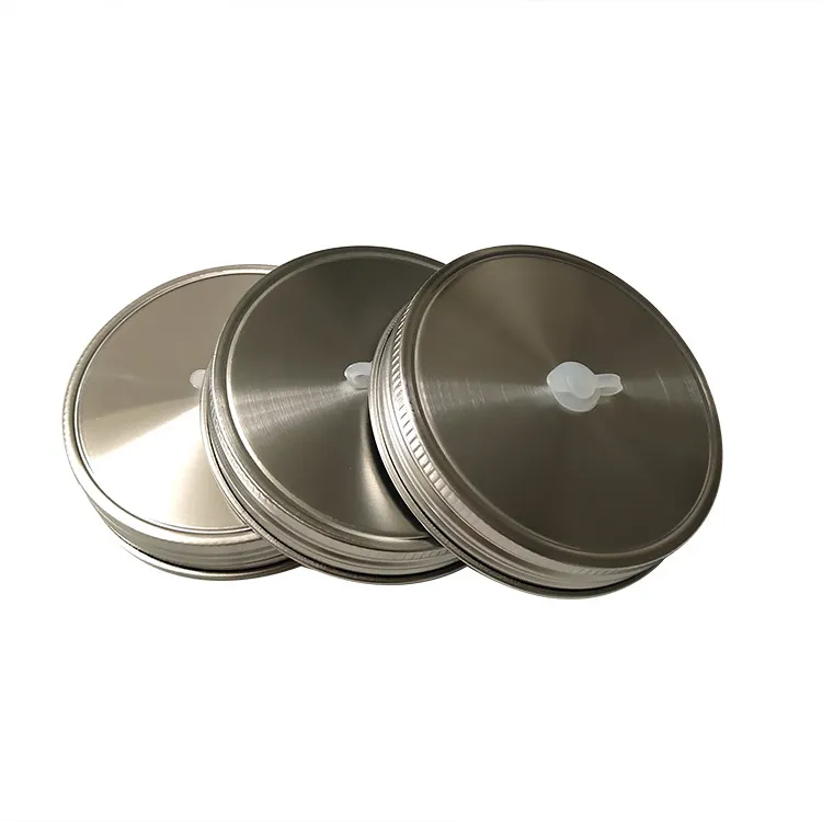 DD2202 Food Grade 86mm Straw Drinking Canning Lids Silicone Ring Regular Mouth Stainless Steel Mason Jar Lids With Hole