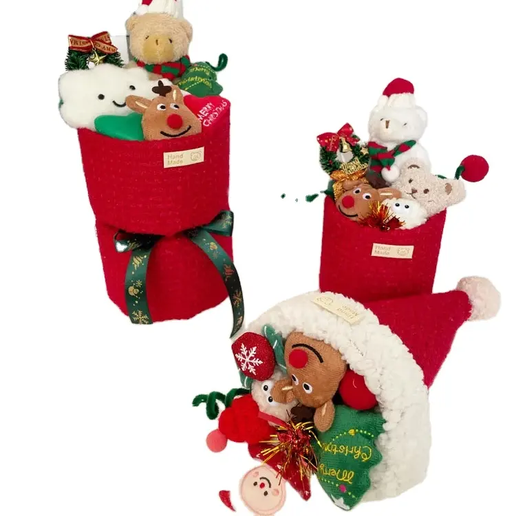 2023 New Christmas flower bouquet Santa Teddy elf Stuffed animals Toys Gift for Christmas kids toys