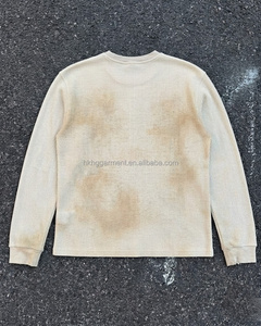 High quality <b>waffle</b> lining Long <b>shirt</b> Blank Distressed for men Stone Wash Crew Neck Long <b>shirt</b> 100% Cotton for Men Custom Men - Product Image 2