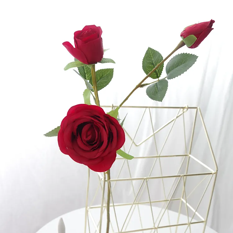 H0624 Groothandel Kunstzijde Bruiloft Decor Bloemen Wit Rood Roze Blauw Paars Zwart Rozen Bloem Nep Single Rose