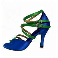 Chaussures à talons hauts pour femmes en satin contrastant bleu roi et vert lime, semelle extérieure en daim Evkoodance pour la danse de salon/latine