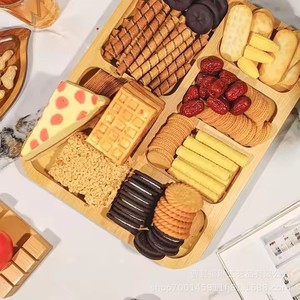 Bamboo Divided <b>Tray</b> With Acrylic Lid For Snacks And Drinks Home Party Use - Product Image 1