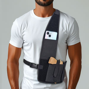 सार्वभौमिक कंधे नियोप्रोन बंदूक होल्स्टर को सेल फोन बैग के साथ समायोज्य सामरिक अंडरआर्म छाती होल्स्टर - Product Image 2