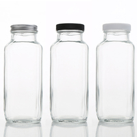 Bouteille de boisson en verre carré français transparente de 8 oz, 12 oz, 16 oz, 250 ml, 350 ml, 500 ml, 950 ml pour jus de fruits avec bouchon à vis hermétique