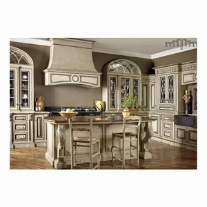 Mueble de Cocina de madera maciza, mueble personalizado de estilo europeo clásico, color blanco, HZ