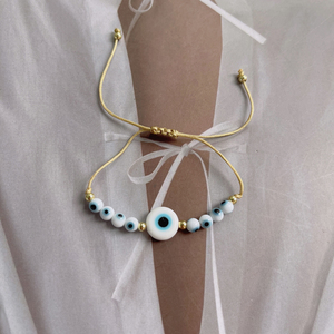 สร้อยข้อมือลูกปัดรูปดวงตาชั่วร้ายยิ้มอย่างมีความสุขสไตล์ Boho สีฟ้าน้ำทะเลหน้ายิ้มเครื่องประดับแก้วอัญมณี - Product Image 4