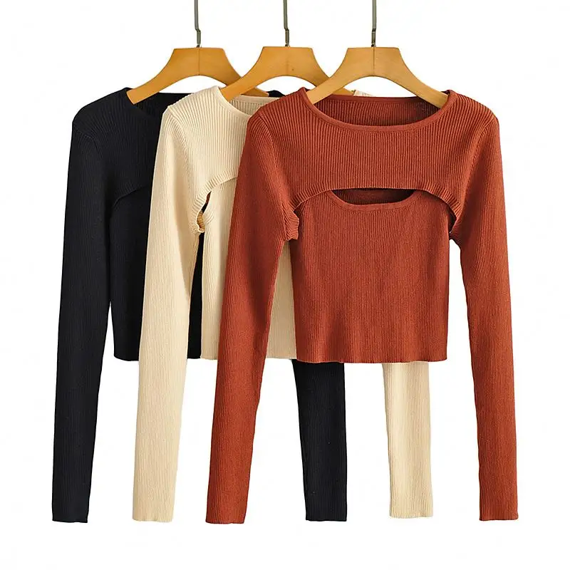 WQ251-suéter de manga larga para mujer, top ajustado, Chaleco de punto, conjunto de 2 piezas, informal, 3 colores
