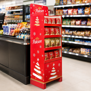 Chocolate Corrugated Floor Display, Custom Christmas <b>Print</b> for Festive Candy, Sturdy <b>Stand</b> for Supermarket Holiday Aisles - Product Image 1