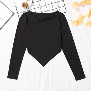 2021 À la Mode à la mode À Manches Longues Haut Chic Ourlet Irrégulier Tricot Sexy Femmes Crop Top - Product Image 4