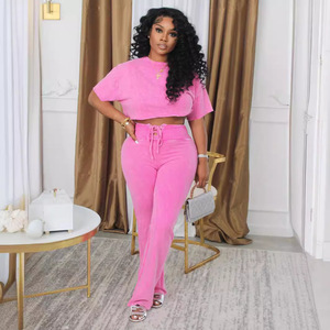 Ensemble <span class=keywords><strong>de</strong></span> vêtements pour femmes 2 pièces décontracté à manches courtes et pantalon skinny 2024, streetwear grande taille, séchage rapide - Product Image 3