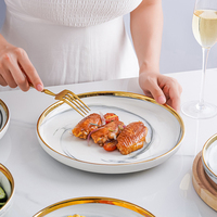 Service de table en porcelaine céramique plaqué or, 2, 4, 6 ou 8 personnes, luxe royal, cadeau de mariage, ensemble de vaisselle gris marbré