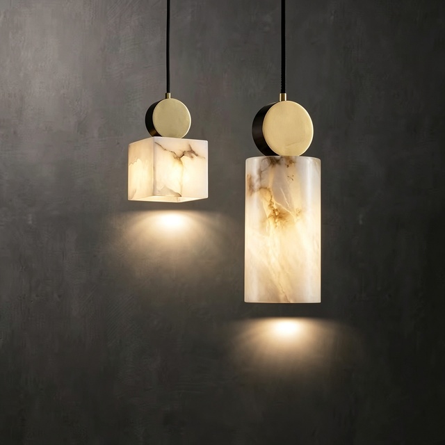 Spanish Natural Alabaster Pendant Light Brass Metal, Custom Indoor Hanging Lamp for Villa Hotel Kitchen Island Project