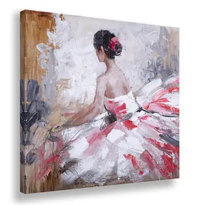 Ballet Dancer white and red dress stretching beautiful back line and impressive oil texture Ready to Hang