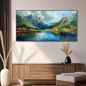 SQ Paysage Palette <span class=keywords><strong>Couteau</strong></span> Peinture À L'huile Printemps Mur Art Lac Montagnes Toile Peint À La Main Huile Toile Art - Product Image 2
