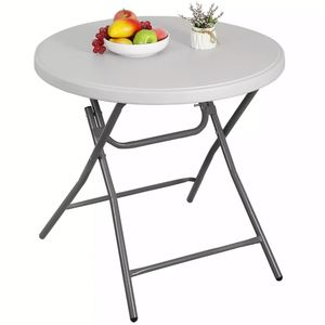 Table ronde pliante en plastique légère de 32 pouces avec plateau imperméable pour salle à manger, hôtel et salon, pour fête en plein air, pique-nique - Product Image 1