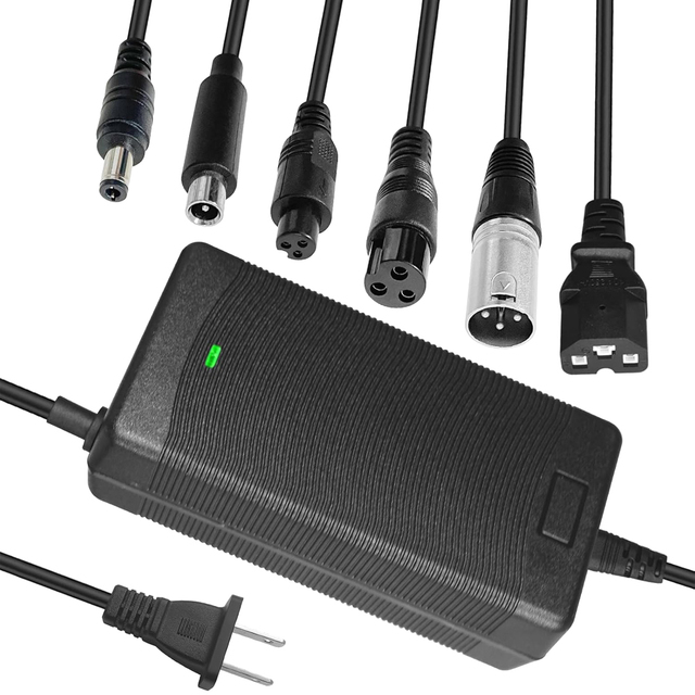 E-Bike Battery Charger 42V 2A Charger 5 Plugs for Scooter 36V Lithium Battery Pack Charger with 2.5/2.1mm/XLR/XT60/RCA Tips