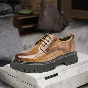 Chaussures Derby à plateforme pour hommes, bout rond, à lacets, style Oxford, motif crocodile, chaussures décontractées pour affaires - Product Image 3