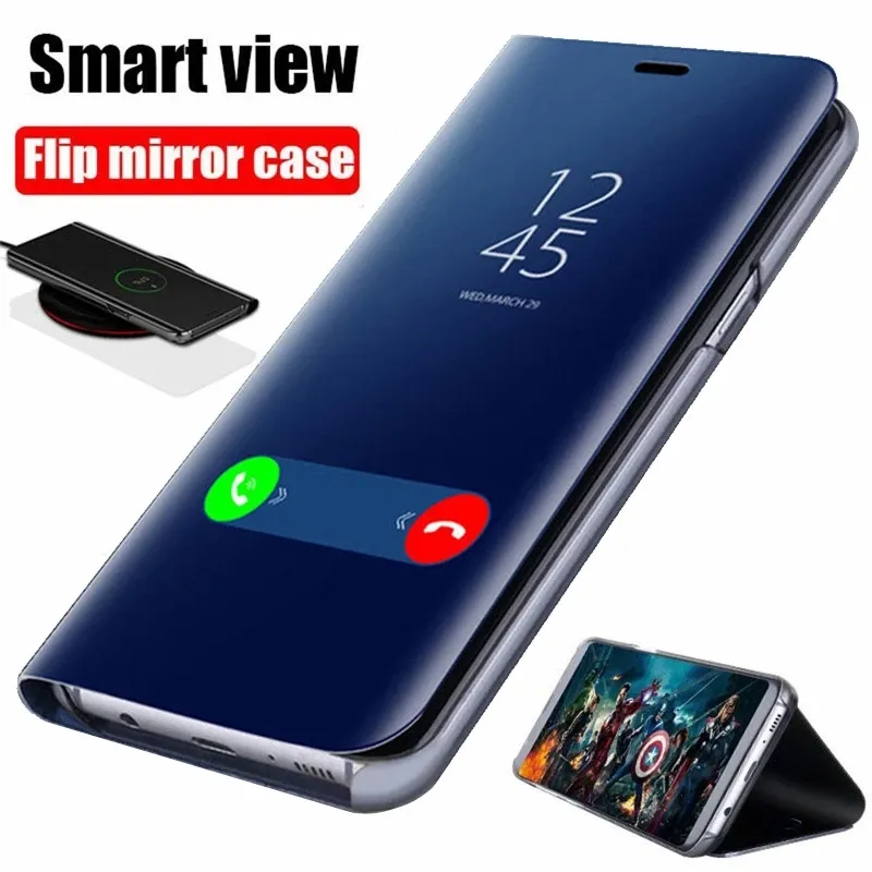 Clear View Spiegel Case Voor Samsung Galaxy S23 Ultra S22 Plus S21 Fe S20 Plus S10 Plus 5G Flip Cover Lederen Stand Houder Case