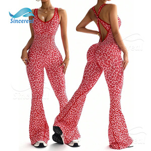 Biểu Tượng Tùy Chỉnh Bodycon Một Mảnh Yoga Tập Thể Dục Rompers Bùng Chân Floe Quần Top Khởi Động Cắt Quần Của Phụ Nữ In Leopard Jumpsuit - Product Image 2