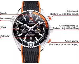 Reloj Automático PAULAREIS para Hombre, Mecánico, Correa de Lona y Caucho, Naranja, Azul, Rojo, Multifunción, Mes, Reloj Hombre Baratos - Product Image 5