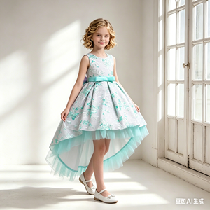 Abito da Sera Rosa Gonfio da Principessa per Bambine, Vestito Elegante per Matrimoni e Feste, per Ragazze dai 3 ai 14 Anni - Product Image 4