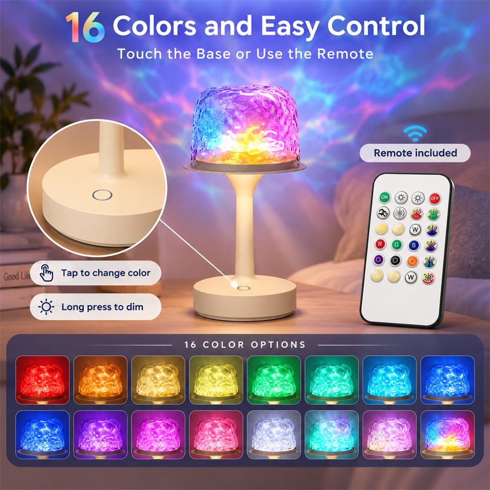 Portable Ocean Wave Projector Night Light RGB Touch Control ...