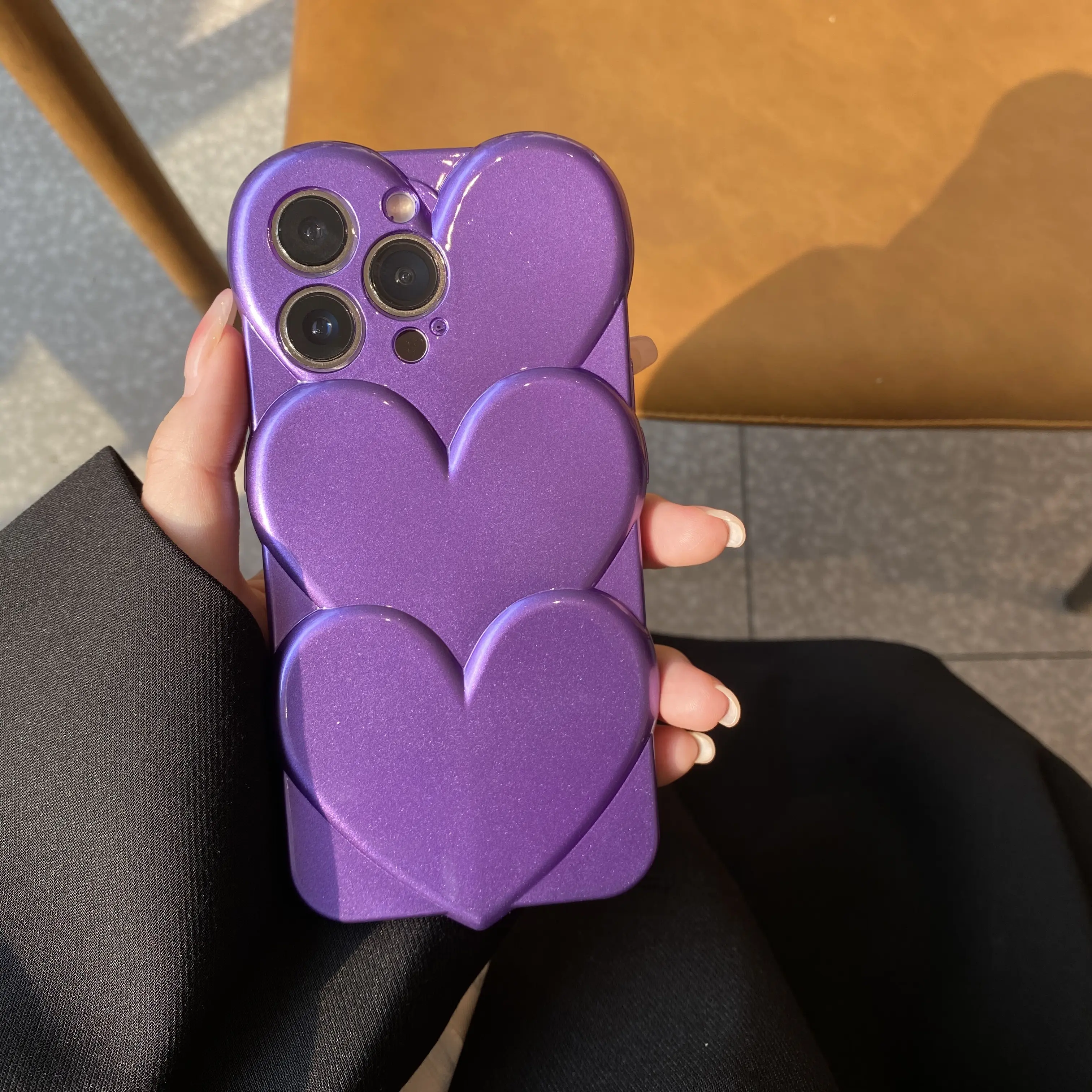 For iphone 14 pro max Purple phone case cover for girl with love heart lens protection 13promax mobile phone case new