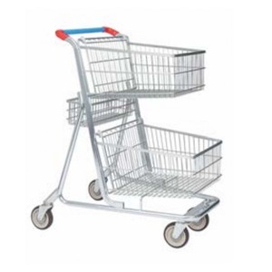 इनडोर उपयोग के लिए 5 'pu पहियों के साथ डबल डेकर शॉपिंग कार्ट स्टील सामग्री खरीदारी ट्रॉली - Product Image 2