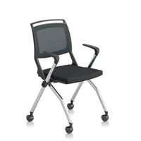 Chaise de bureau pliable en maille avec accoudoirs et roulettes, chaise d'invité portable pour salle de conférence