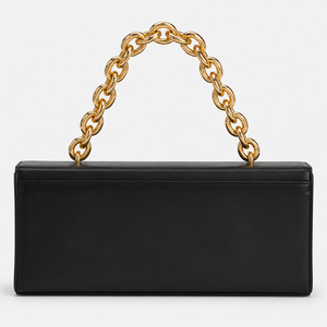 Bolso de mano rectangular largo negro <span class=keywords><strong>con</strong></span> asa de <span class=keywords><strong>cadena</strong></span> <span class=keywords><strong>dorada</strong></span> gruesa, bolso tipo caja estructurado estilo East West para mujer, bolso de hombro tipo clutch de noche - Product Image 2