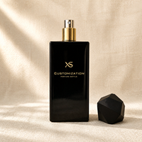 Flacon de parfum carré de luxe 100 ml pour coffret cadeau de marque, flacon pulvérisateur vide en verre noir avec capuchon à facettes et anneau doré