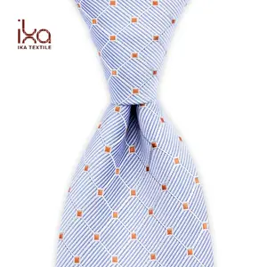 Custom 100% Silk Dot Square Jacquard Woven Gentlemen Light Blue Import Tie