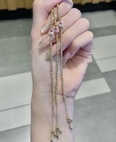 Kunden spezifische echte 18 Karat massives Gold rosa Saphir Diamant verstellbare Frauen feine Perle Stapel Armband AU750