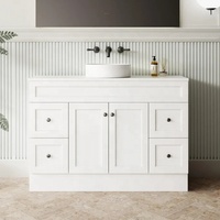 Meuble de salle de bain personnalisé élégant blanc planche en mélamine en bois massif avec comptoir en quartz meuble traditionnel de style shaker