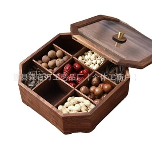 Bandeja octogonal de nogal para frutas con tapa transparente, caja de dulces y soporte de almacenamiento para decoración de mesa de cocina - Product Image 1