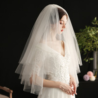 Europe et États-Unis Rétro Double Shaggy Voile de Mariée Blanc Mi-long Couvre-chef de Mariage Voile de Mariée Classique