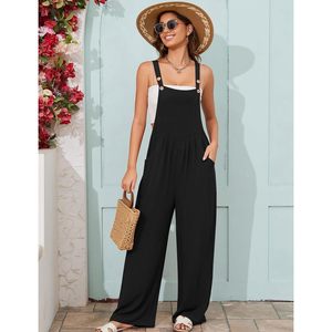 FOXA Women's Overalls Loose Fit Cotton <b>Linen</b> Wide Leg Jumpsuit Casual Summer <b>Romper</b> Breathable With Buttons - Product Image 2