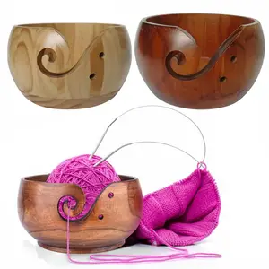 7"x4" Wooden Yarn Bowl, Knitting Bowl with Storage, Crochet Wool Holder with Storage Crochet Wool Holder Bowl