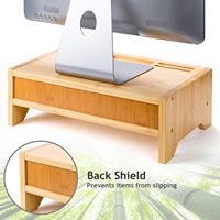 Support d'écran moderne en bambou à un seul niveau avec rangement, organisateur de bureau multifonctionnel pour bureau, maison, salon