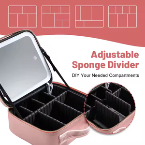 Estuche de <span class=keywords><strong>maquillaje</strong></span> Maleta de cosméticos de alta capacidad Organizador de <span class=keywords><strong>maquillaje</strong></span> de viaje completamente vacío Bolsa de almacenamiento de <span class=keywords><strong>maquillaje</strong></span> Estuche de cosméticos con espejo LED - Product Image 5