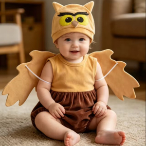 Lot de 3 costumes d'hibou pour bébé garçon, Halloween, 0-18 <span class=keywords><strong>mois</strong></span>, barboteuse sans manches à ailes, culotte en velours et chapeau d'hibou - Product Image 2