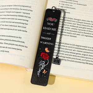 Punk Dark Skull Rose Chain Bookmark Creative <strong>You</strong> Had <strong>Me</strong> Text Reading Marker Cultural Black Stainless Steel Bookmarks - Product Image 3