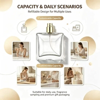 Flacon de parfum carré en verre vide rechargeable avec atomiseur à pompe dorée, sérigraphie mate, gravure, logo personnalisé, OEM, ODM