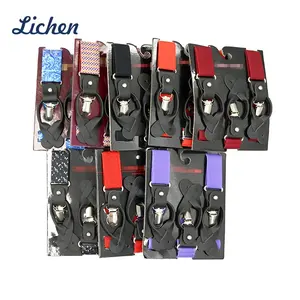 Holesale lack ustom lack lave 3 Clips Men's ededding Suspenders for Men