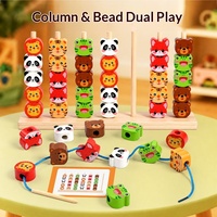 Juego de Columnas de Madera, Juego Educativo Temprano para Niños, Bloques de Apilamiento, Juguetes de Aprendizaje para Niños, Montessori 3 en 1, Juguete de Enhebrado