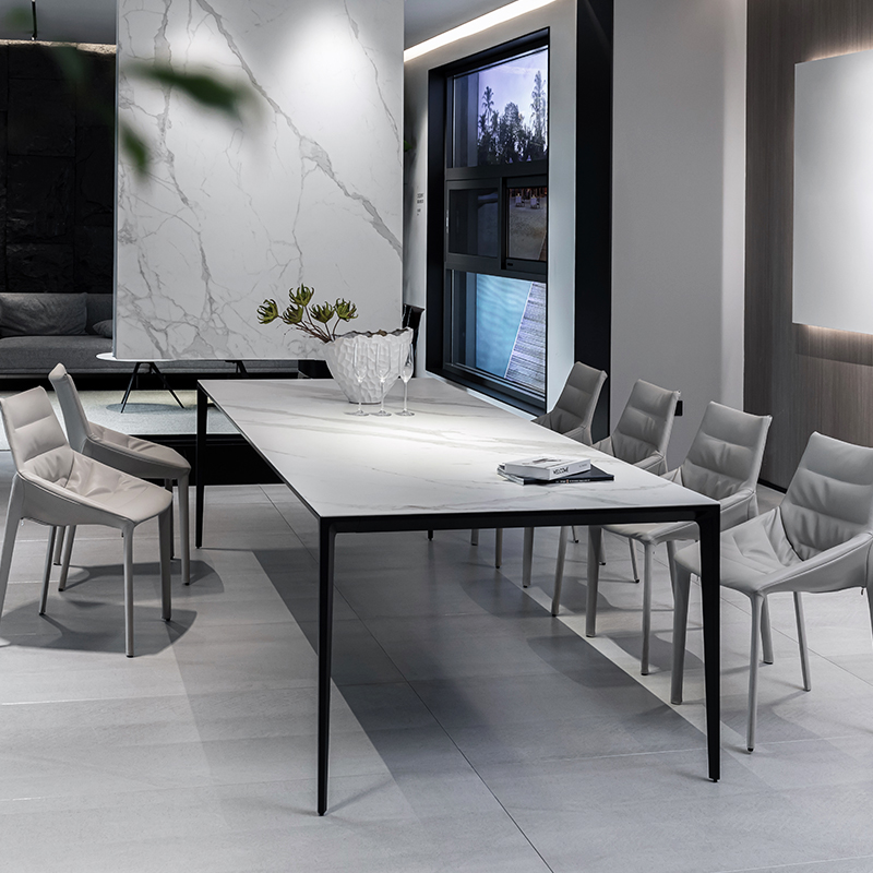 Faux Marble Stone Top Dining Table 1800*900*750mm Gold Finish Diamond Leg