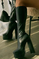 Bestop Bottes à fermeture éclair à talon bloc pour femme à double plateforme sur le genou en PU Sexy augmentant la hauteur pour l'hiver et l'automne